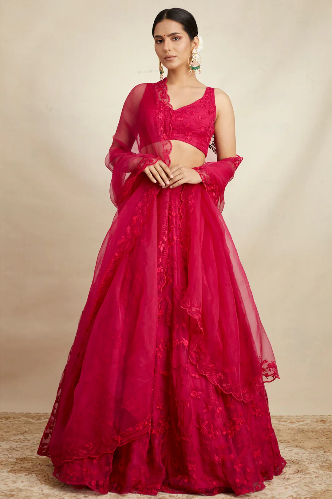 Carmine Pink Organza Lehenga Set - Image 4