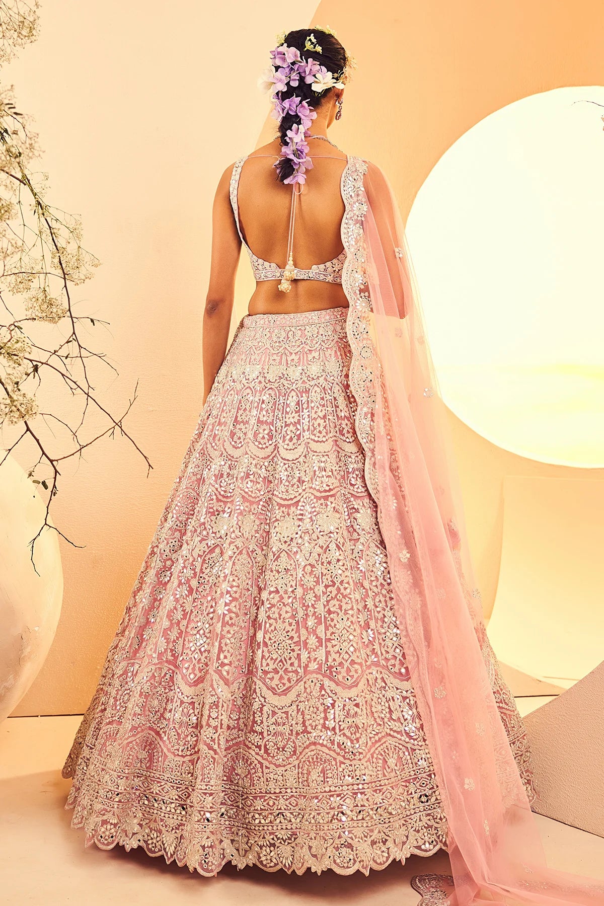 Carnation Pink Mirror Lehenga - Image 3