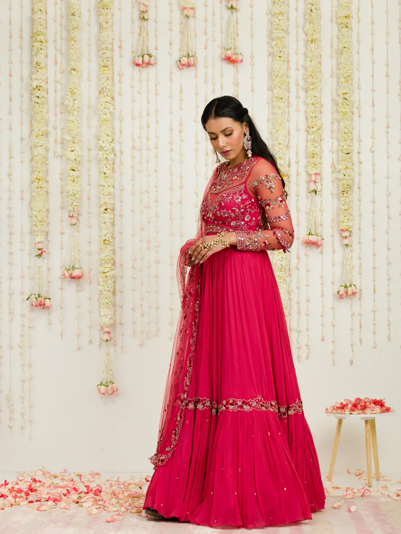 Carrot red pleated anarkali - Image 2