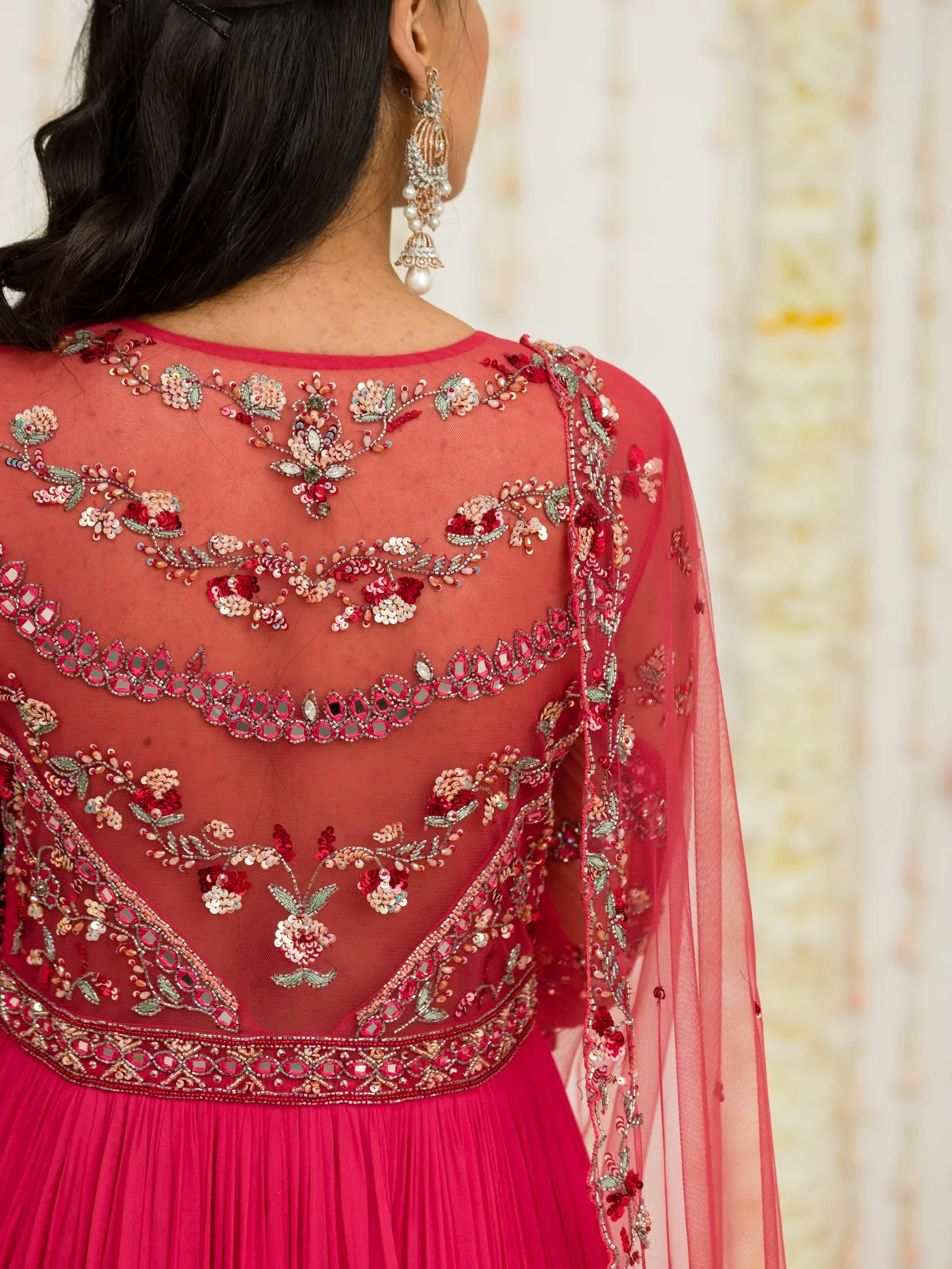 Carrot red pleated anarkali - Image 3