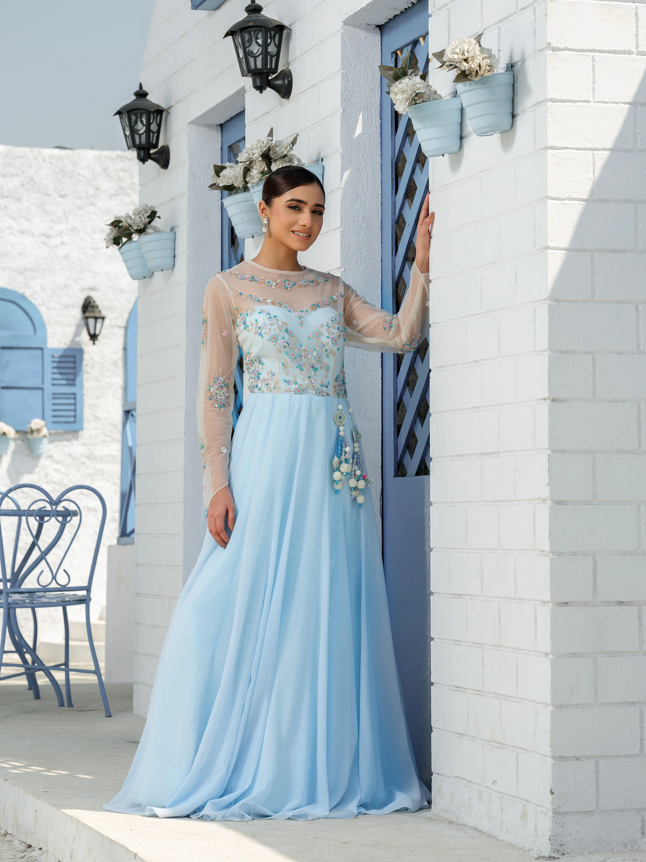 Cecilia Sky Blue Floral Anarkali Set
