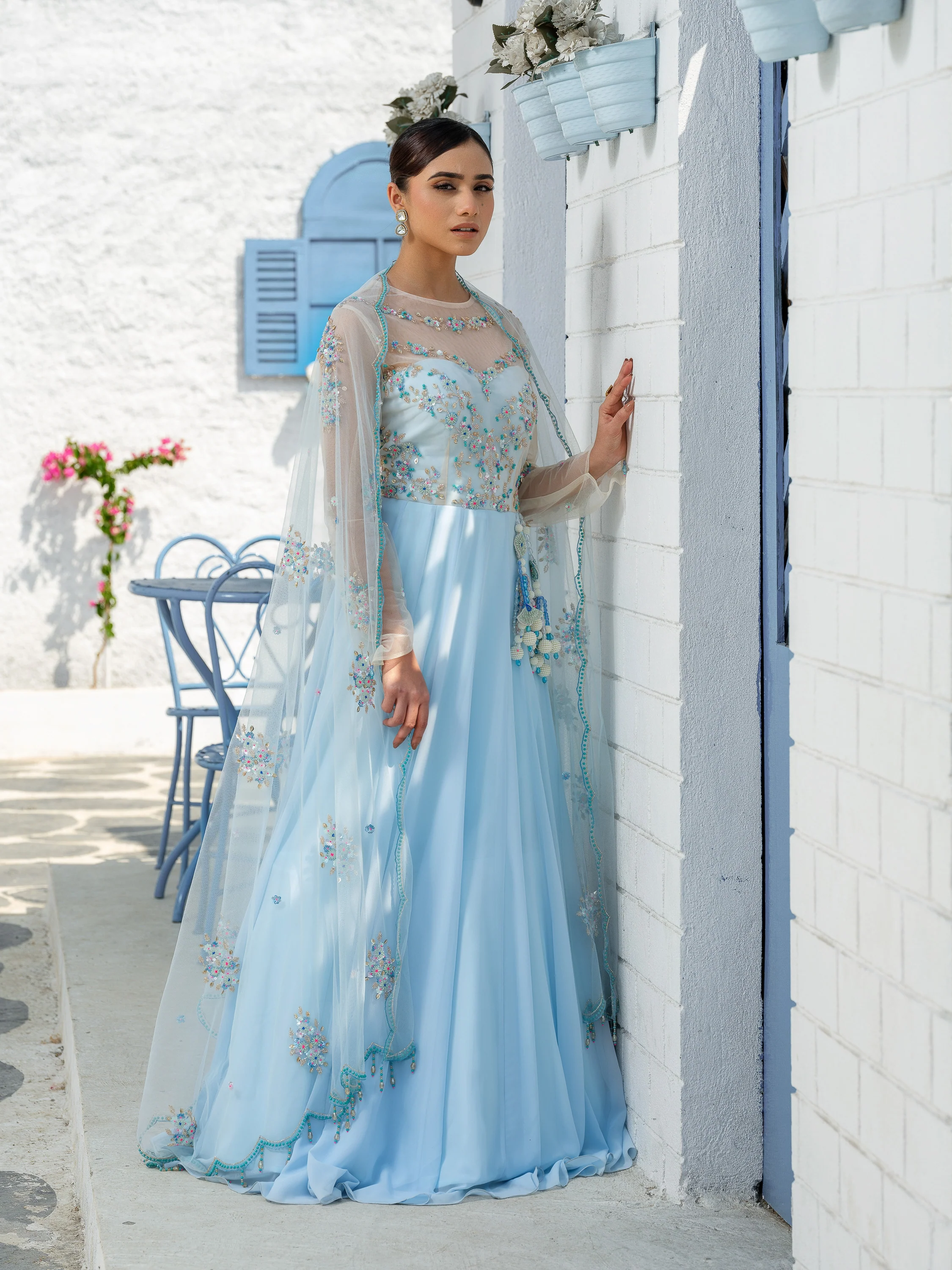 Cecilia Sky Blue Floral Anarkali Set - Image 3