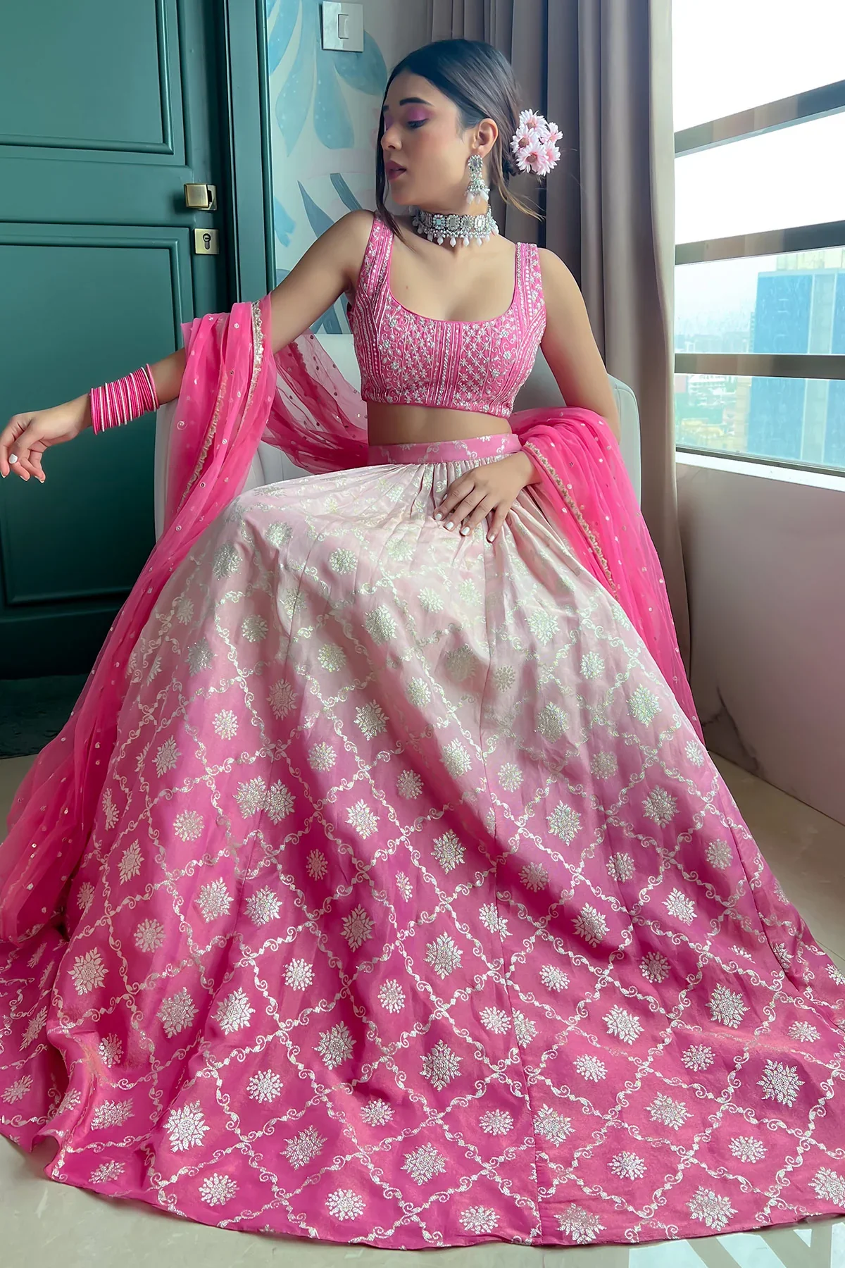 Chamee & Palak Melody ombre Pink lehenga set - Image 3