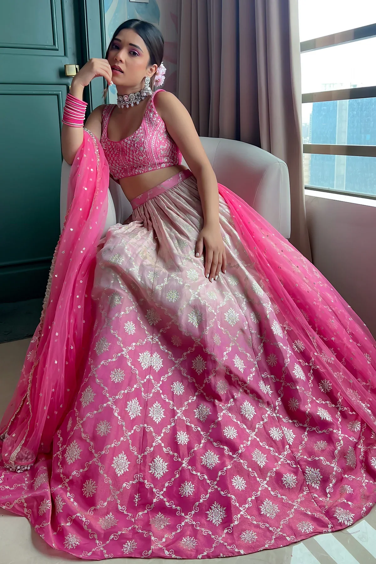 Chamee & Palak Melody ombre Pink lehenga set - Image 4