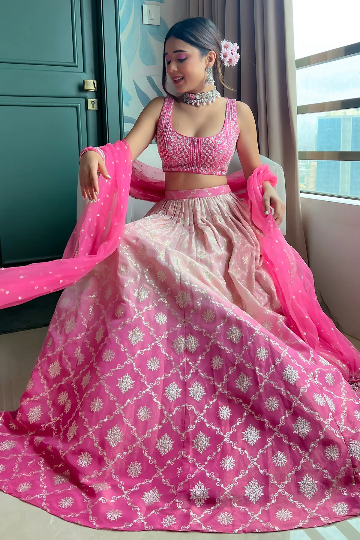 Chamee & Palak Melody ombre Pink lehenga set - Image 5