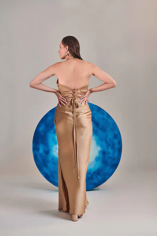 Champagne Gold Corset Halterneck Gown - Image 5