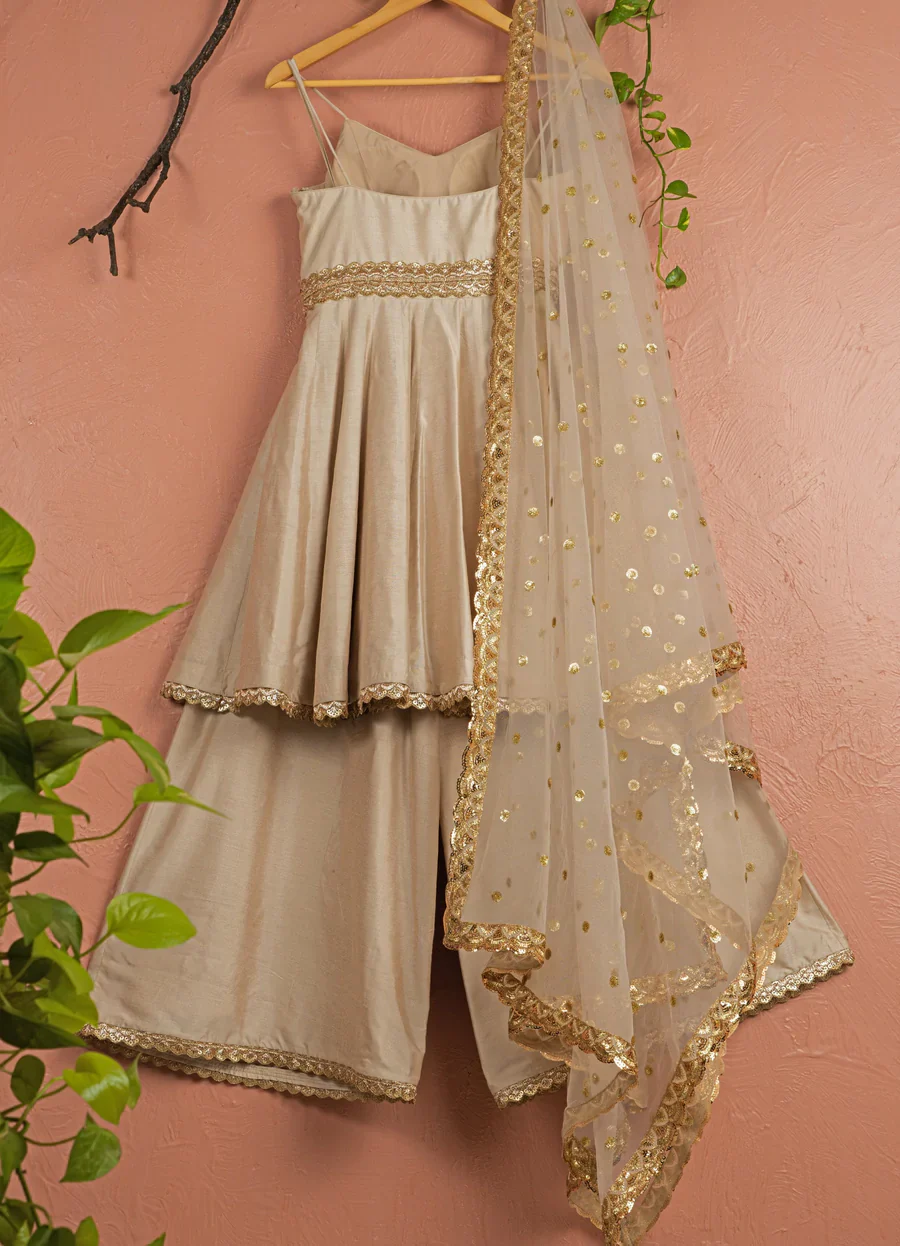 Champagne gold spaghetti kurta sharara set - Image 3