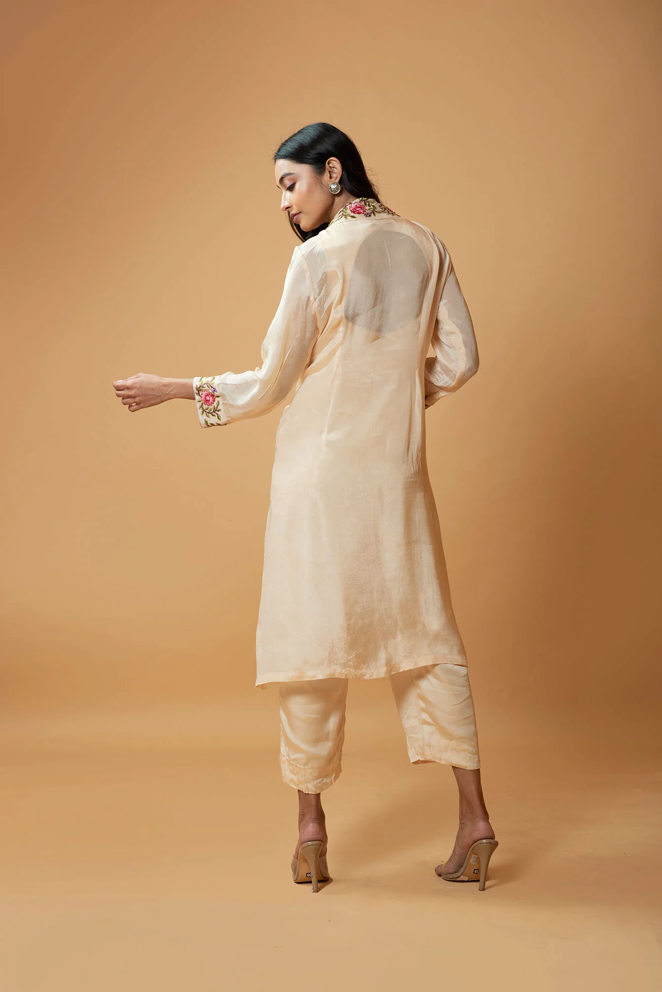 Champagne Modal Satin & Chinon Jumpsuit With Jacket - Image 2