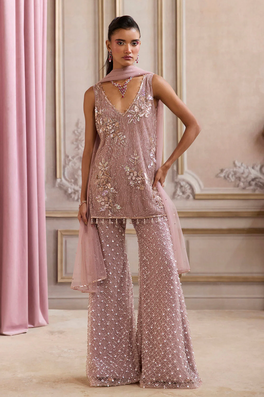 Champagne rose kurta and pant set