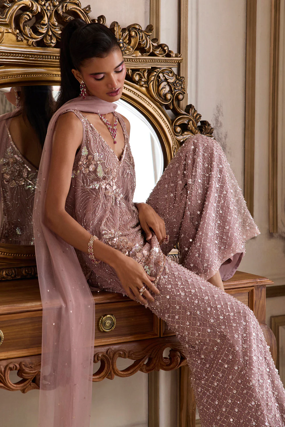 Champagne rose kurta and pant set - Image 5