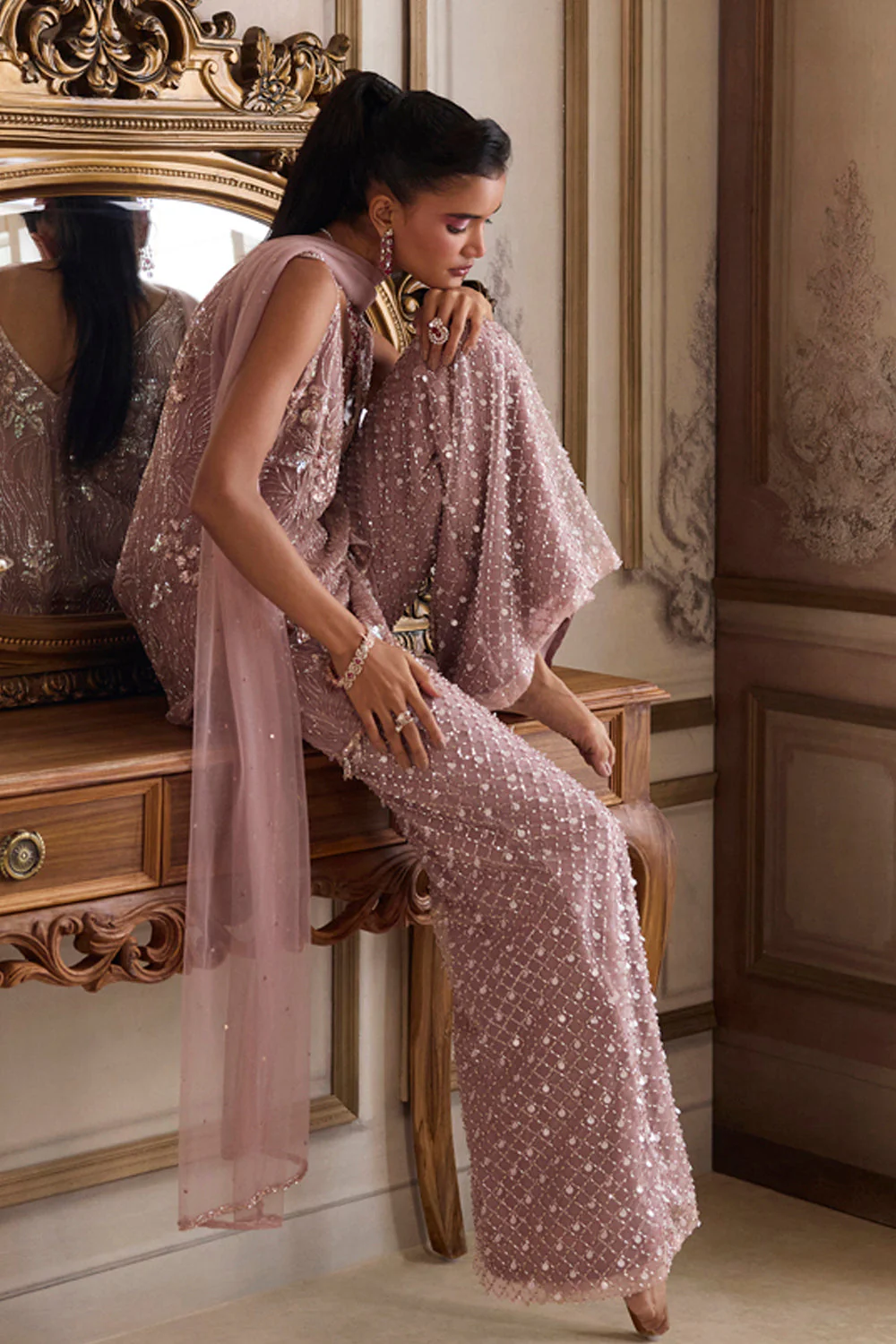 Champagne rose kurta and pant set - Image 6