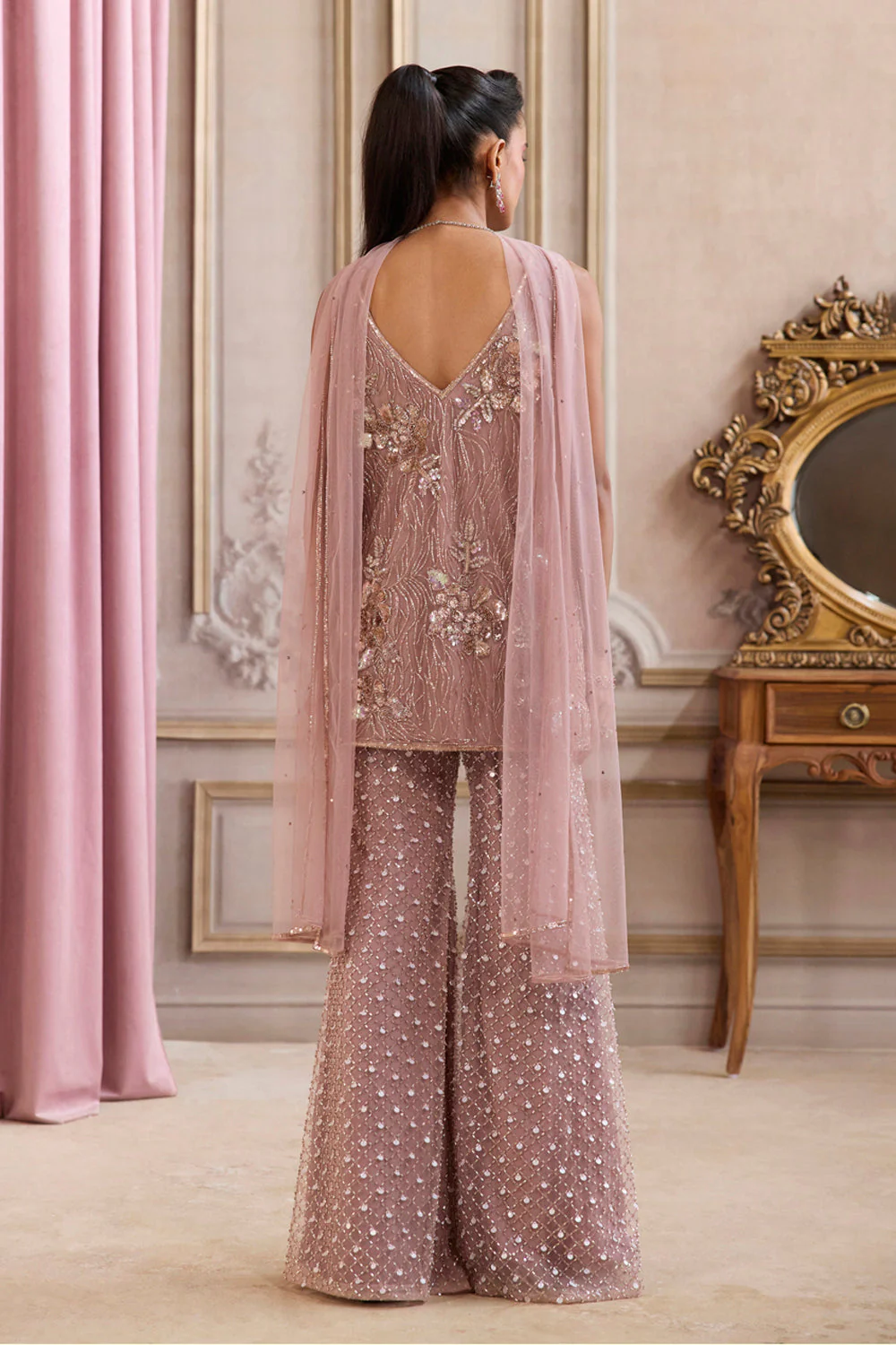 Champagne rose kurta and pant set - Image 7