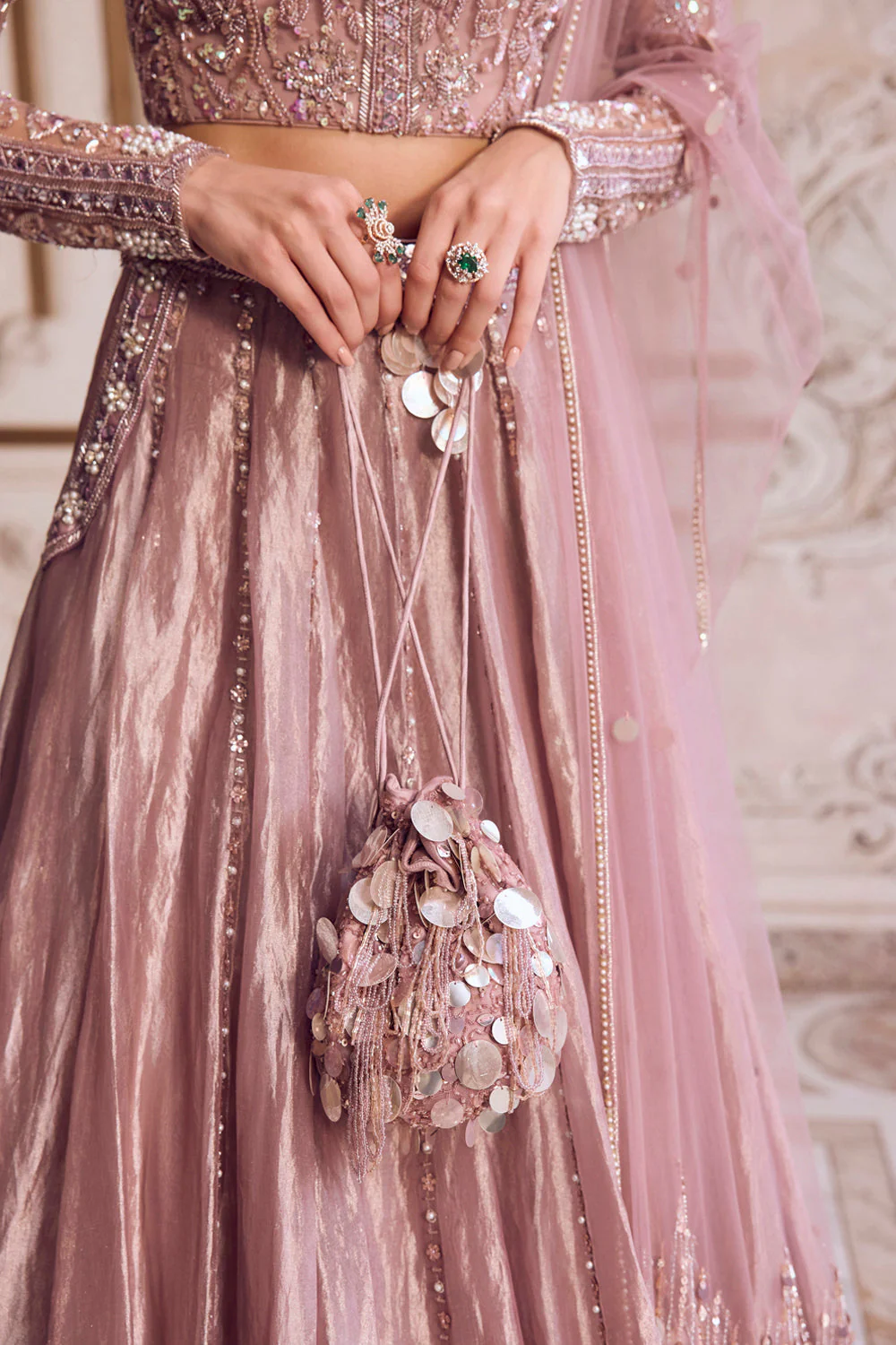Champagne rose tissue lehenga set - Image 4