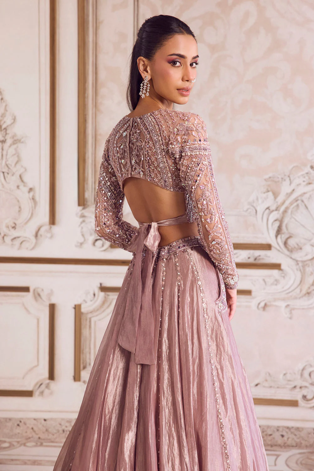 Champagne rose tissue lehenga set - Image 7