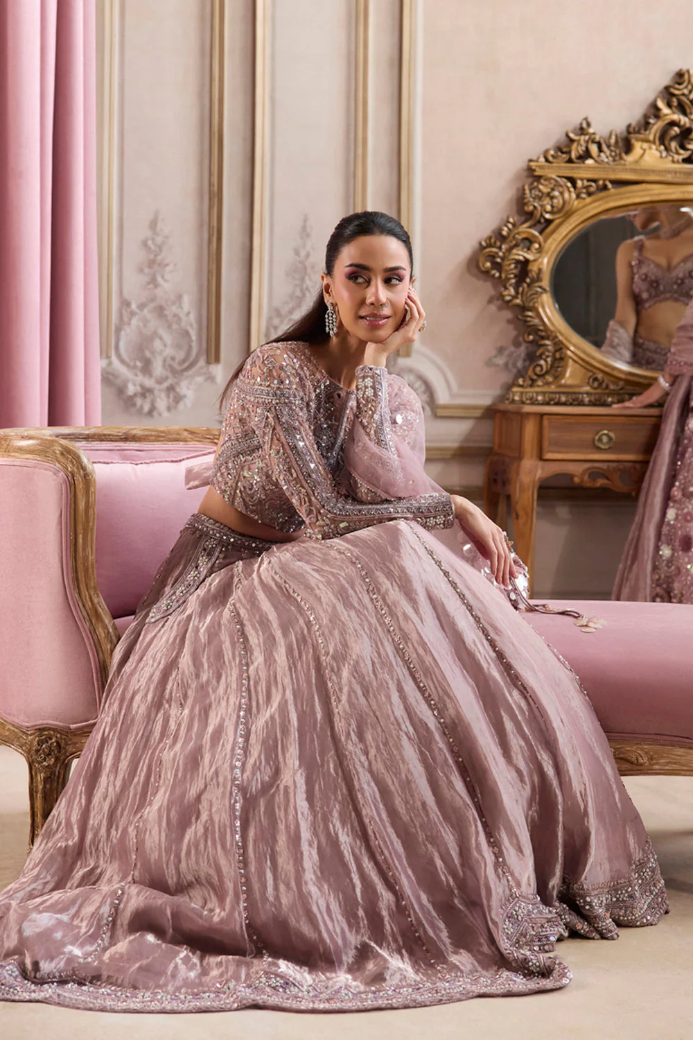 Champagne rose tissue lehenga set - Image 9