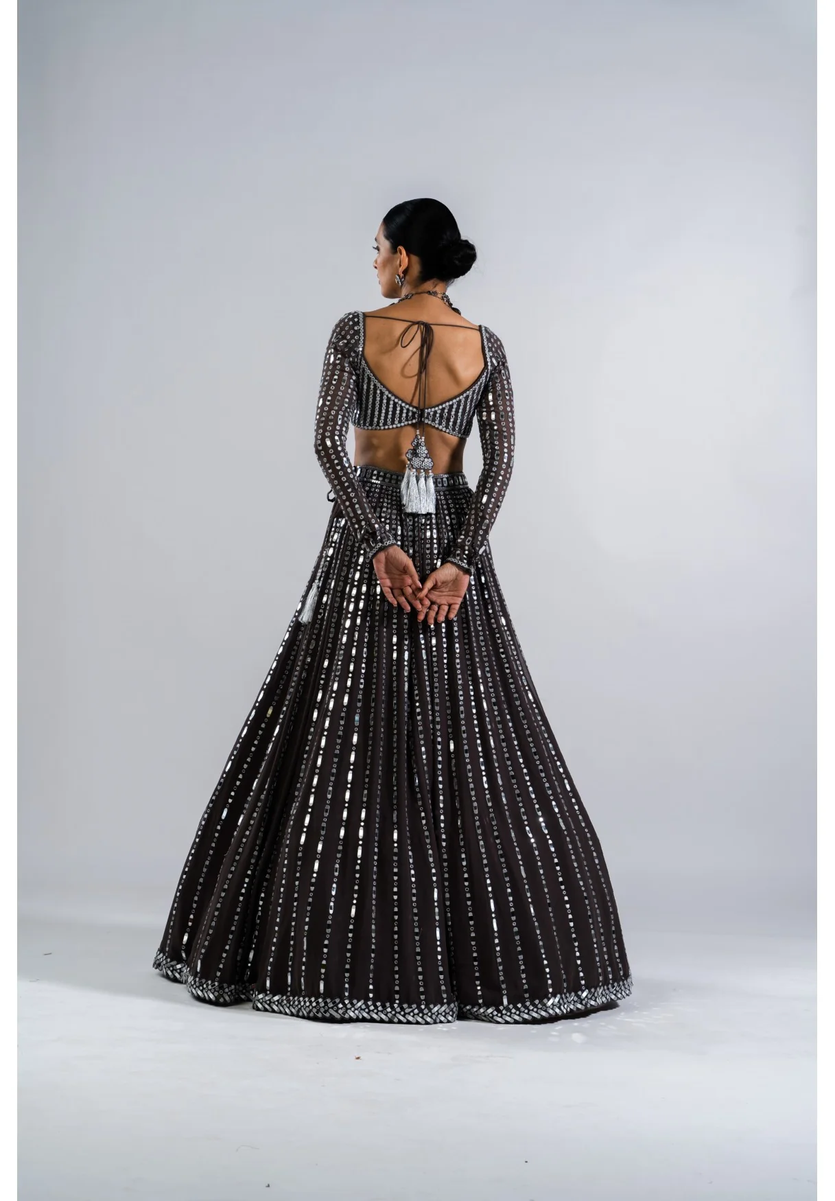 Charcoal Grey Linear Drop Lehenga Set - Image 5