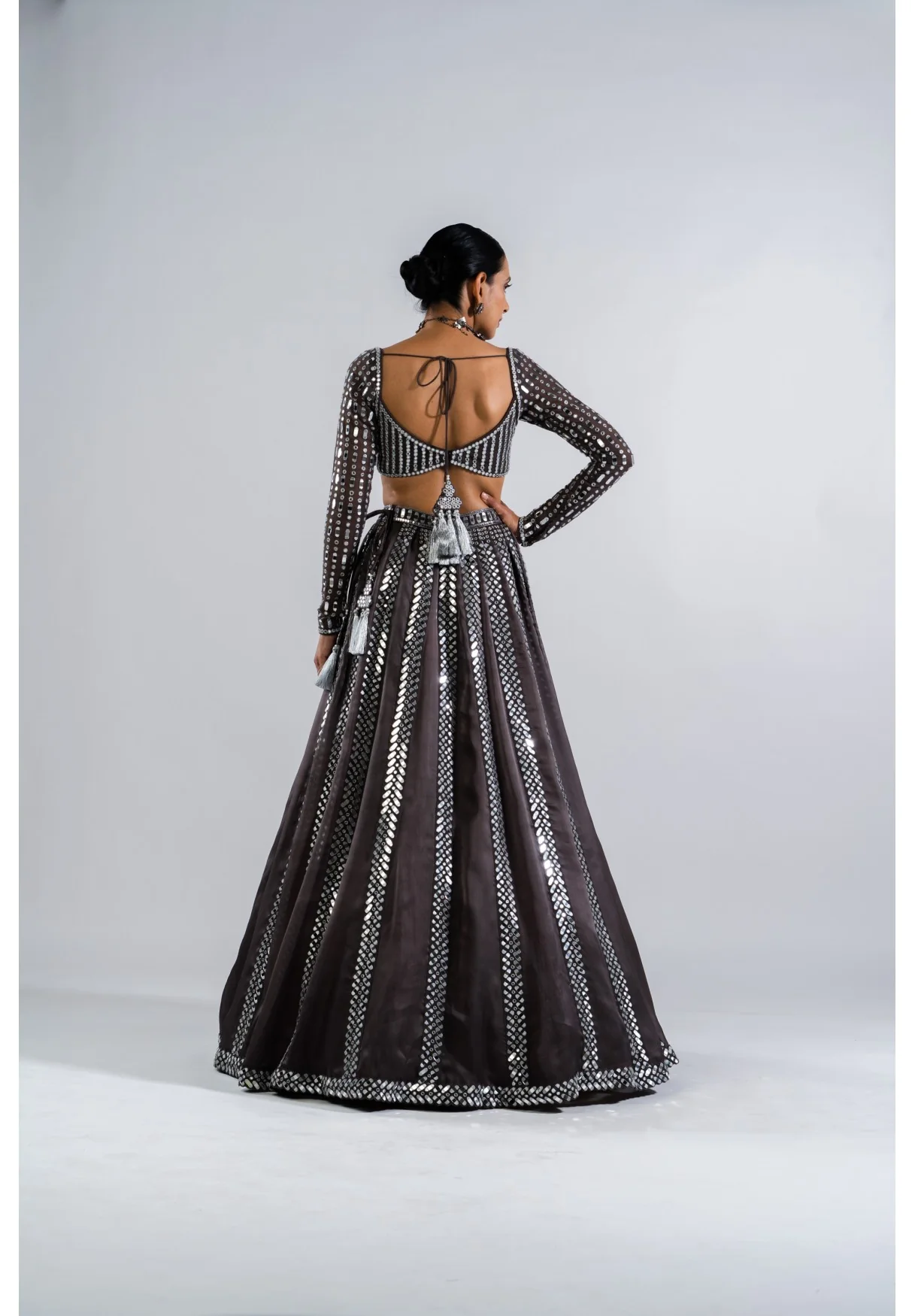 Charcoal Grey Mirror Seam Lehenga Set - Image 5
