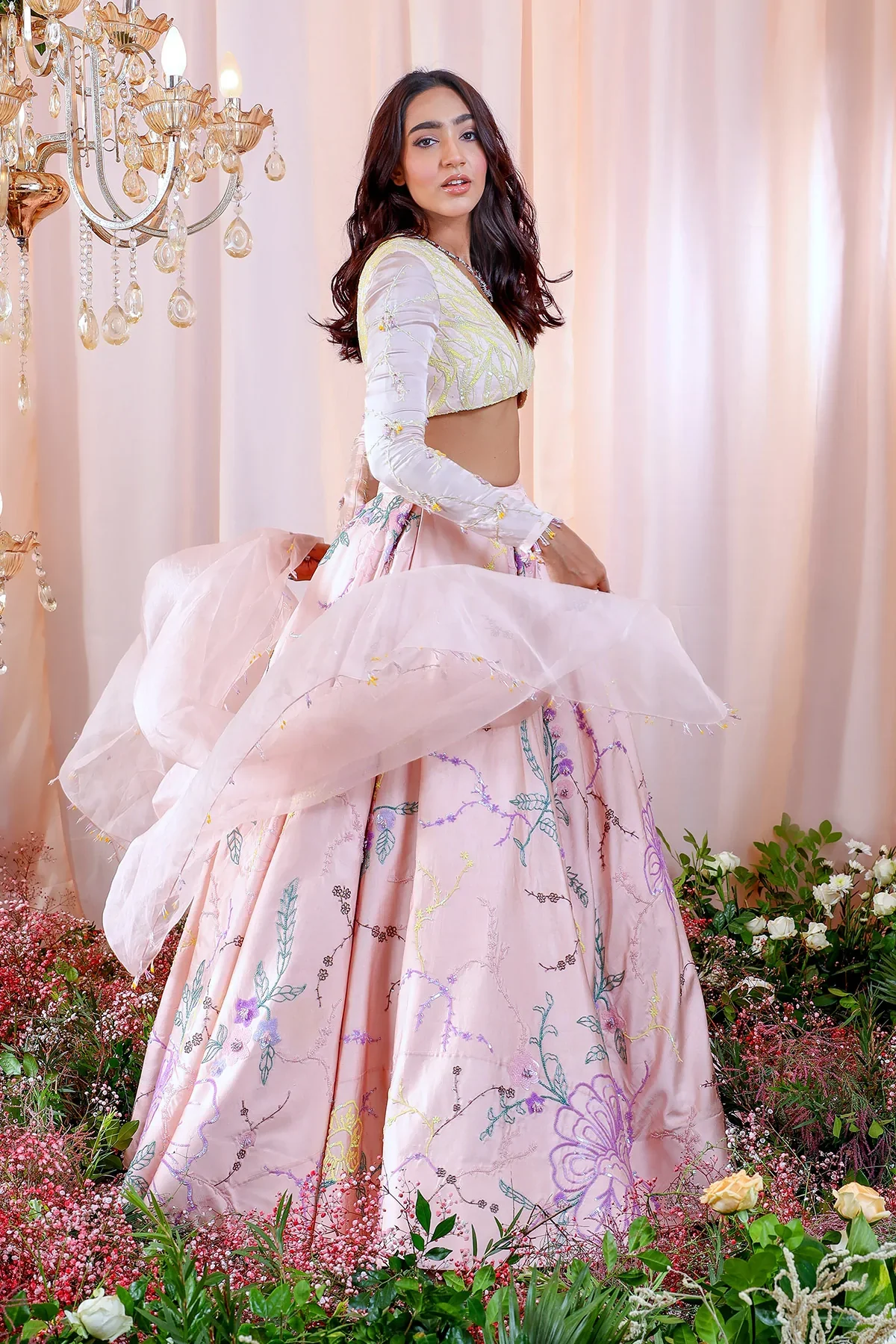 Charlotte Pink Shantoon Charlotte Hand Embroidered Lehenga Set - Image 4