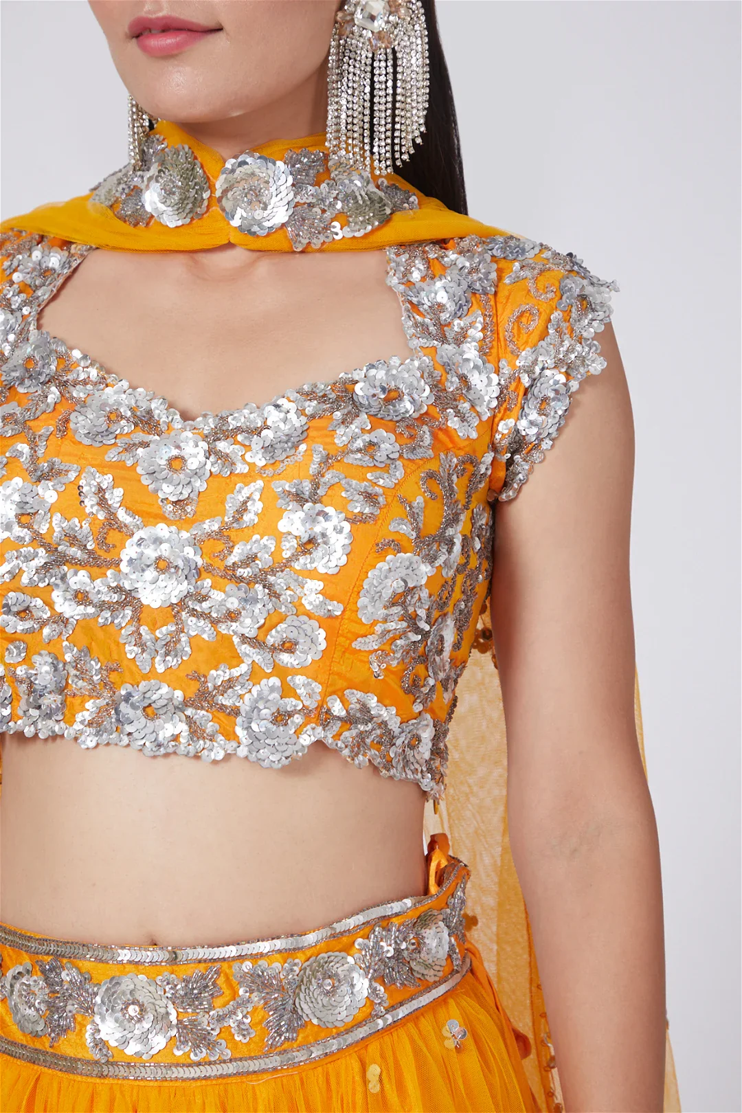 Cheese Orange Embroidered Lehenga Set - Image 2
