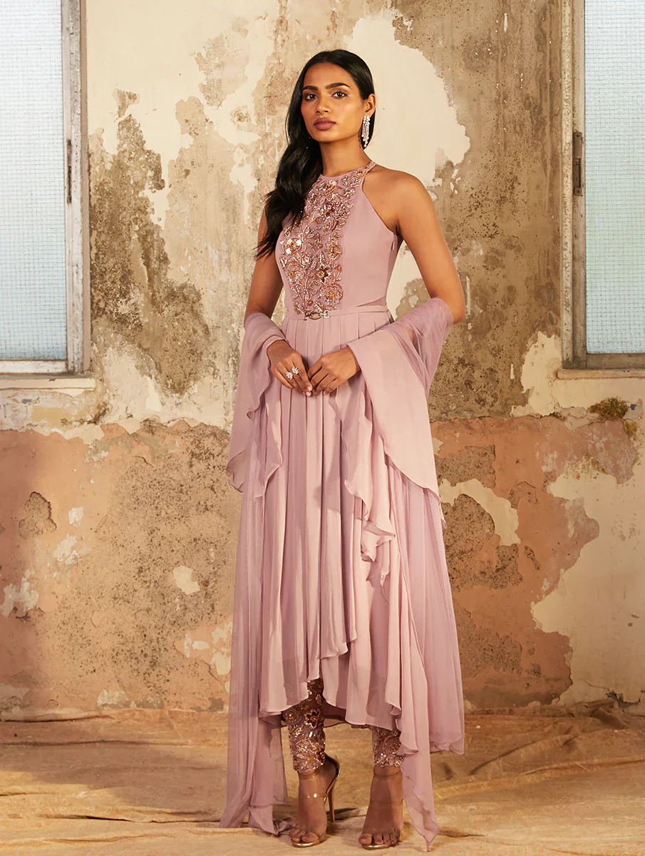 CHELSEA - Lilac Georgette Overlap Pleated Kurta