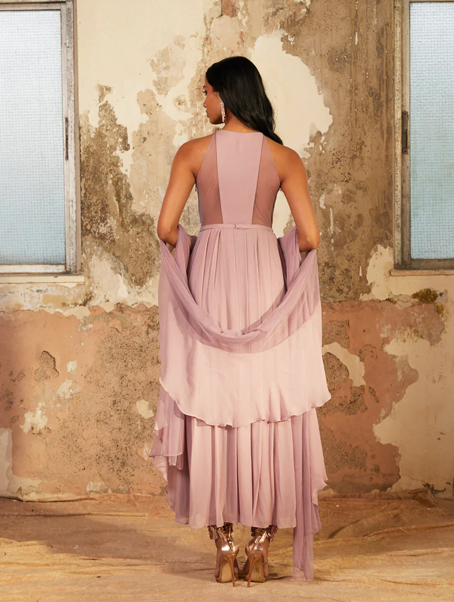 CHELSEA - Lilac Georgette Overlap Pleated Kurta - Image 2