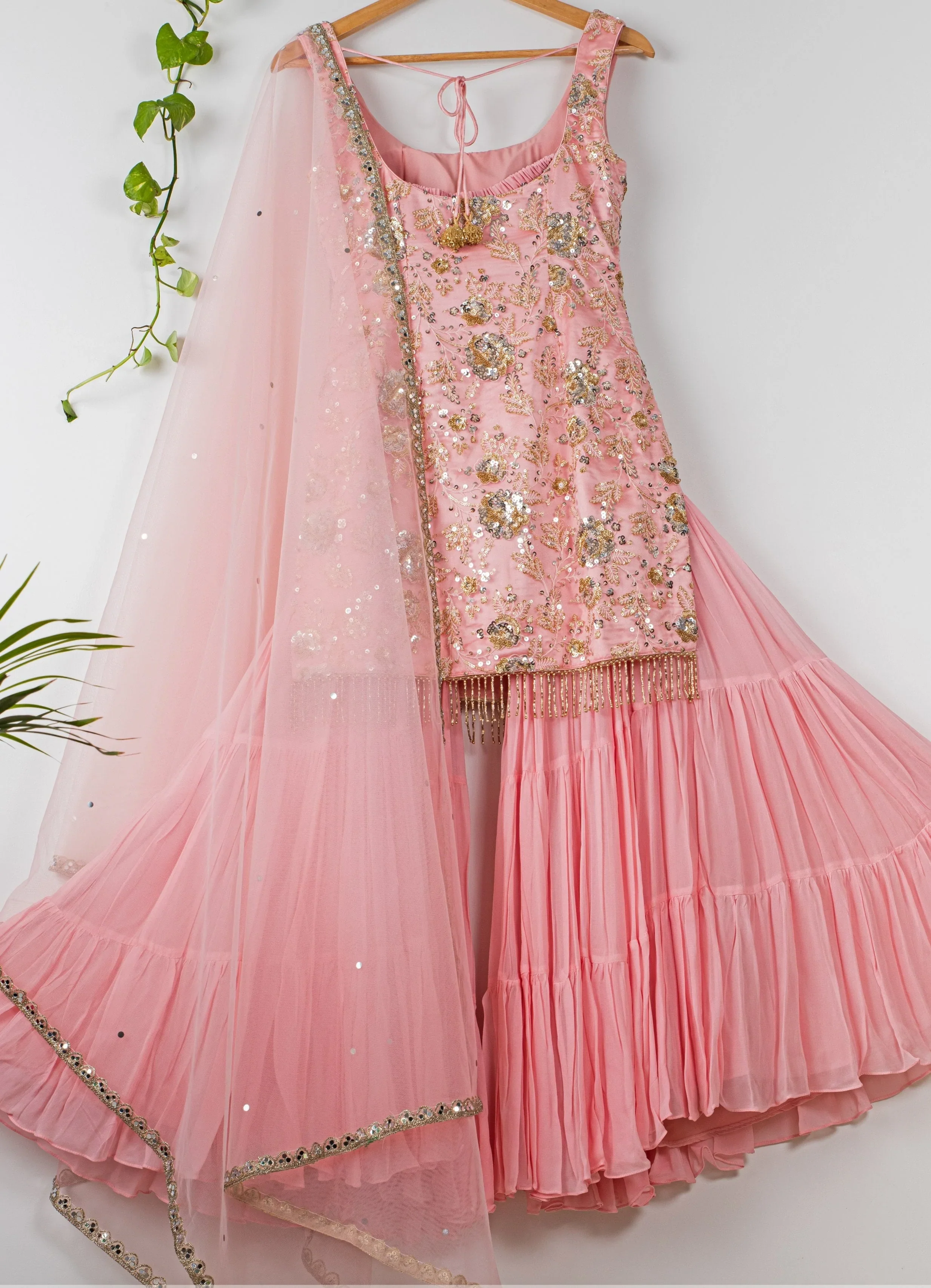 Cherry blossom pink sharara set - Image 2