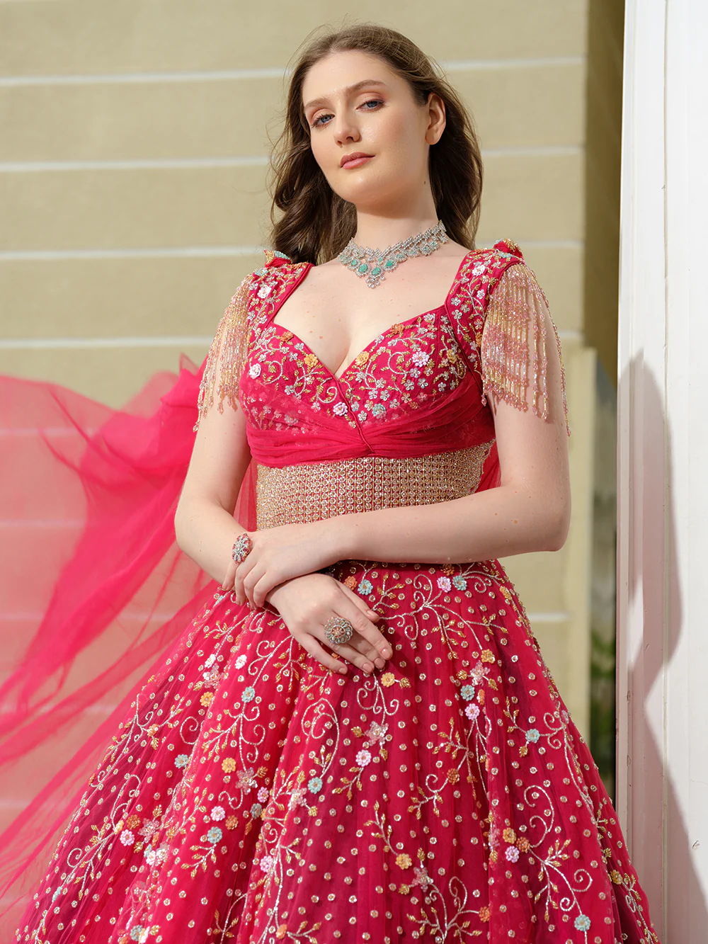 Cherry Pink Tulle Flared Gown - Image 2