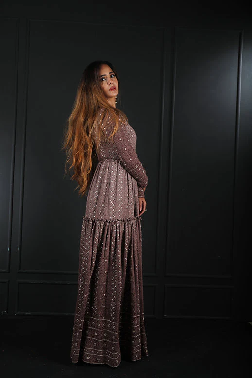 Chikankari Brown Gathered Suit - Image 2