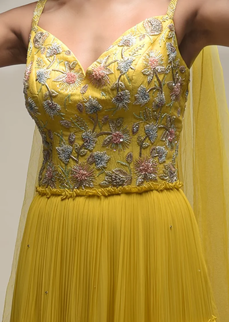 Citrus Indowestern Tiered suit In Georgette With Resham And Beads Embroidered Floral Pattern - Image 3
