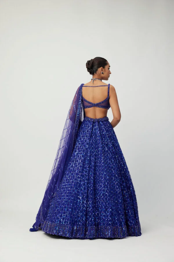 Cocktail Blue Sequins Embroidered Lehenga Set - Image 5