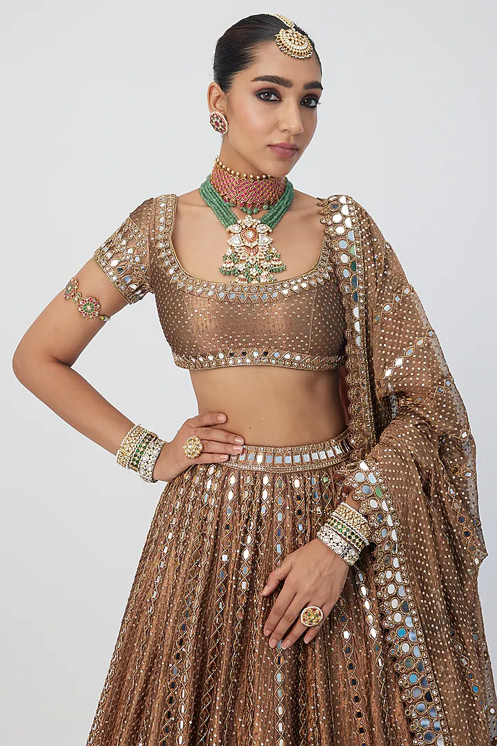 Copper shimmer sequin organza lehenga set - Image 3