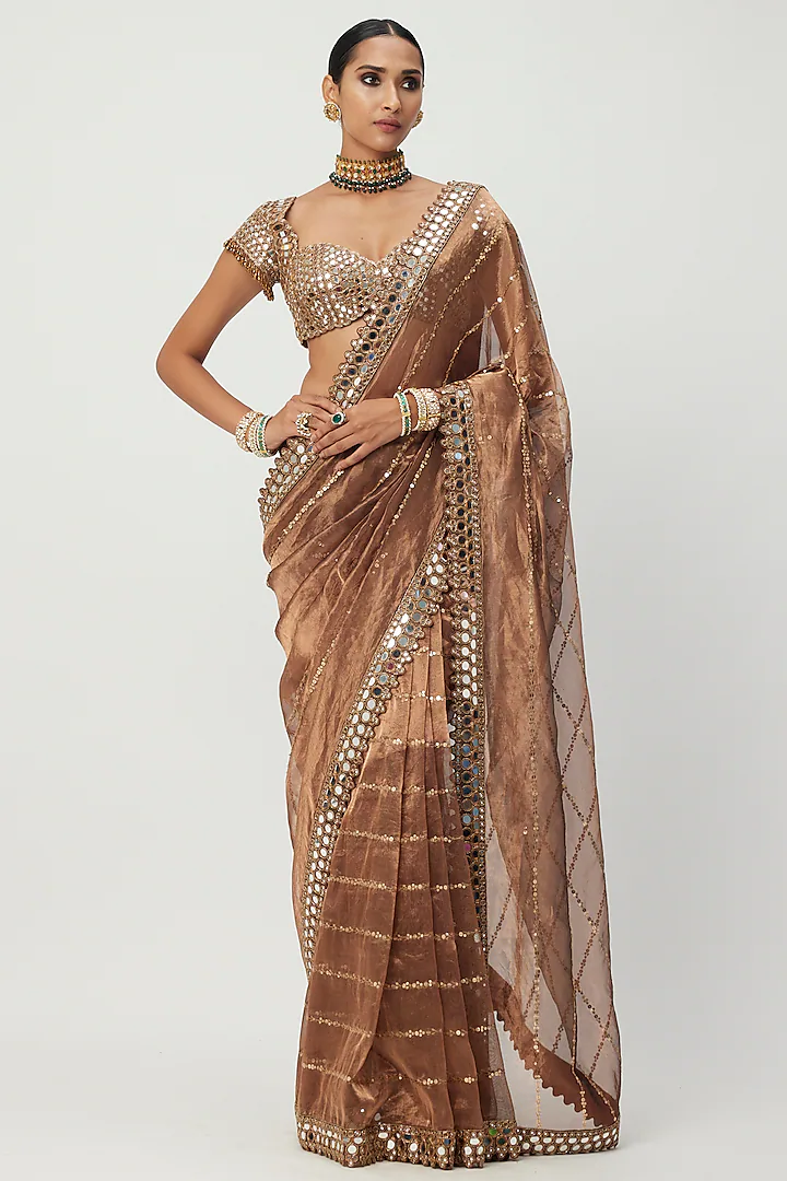 Copper Shimmer Organza Saree Set