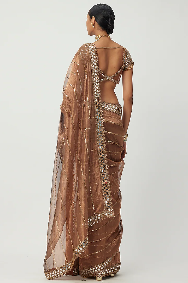Copper Shimmer Organza Saree Set - Image 2