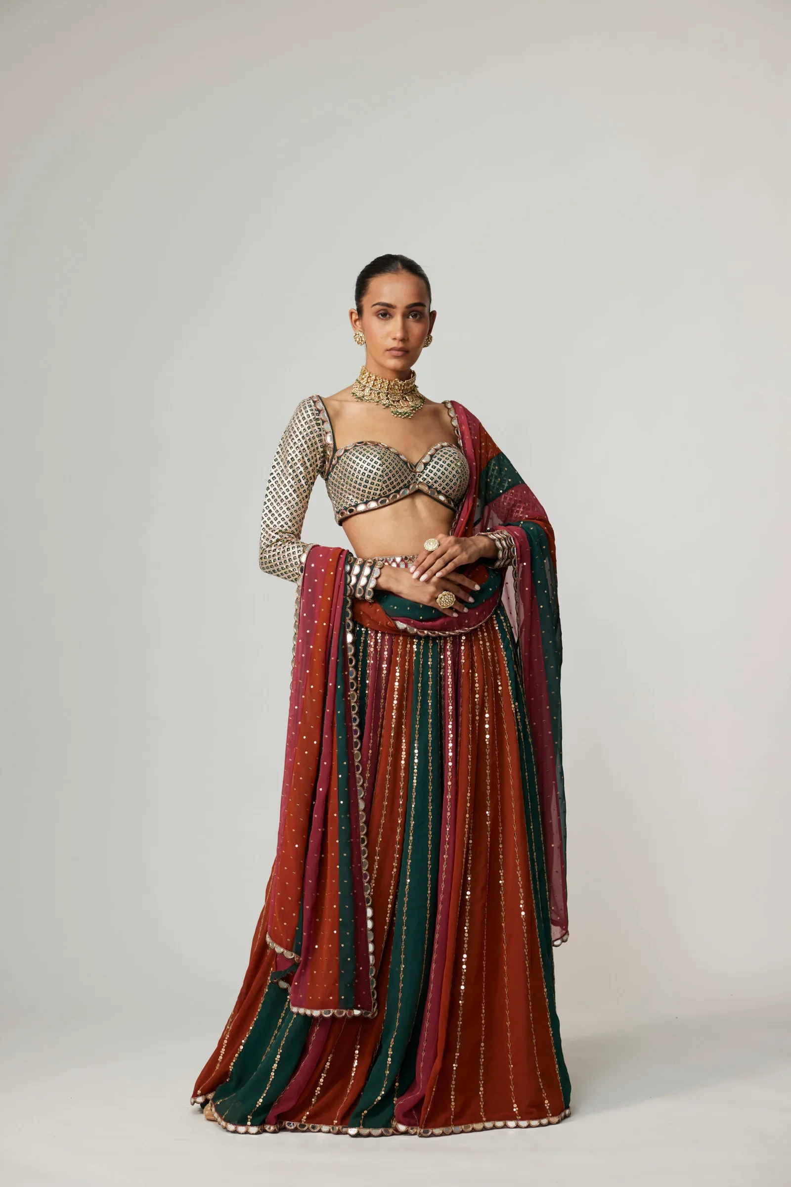 Cranberry Lehenga Pants With Sweetheart Neck Fullsleeve Blouse