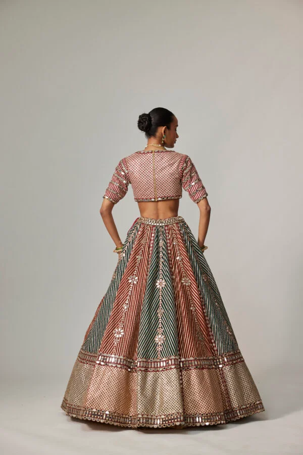 Cranberry Multicolor Linear Flower Lehenga Set With Double Dupatta - Image 4