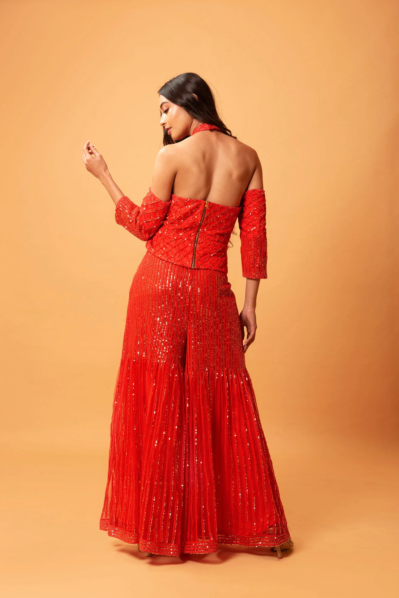 Crimson Red Machine Embroidered Sharara Set - Image 2