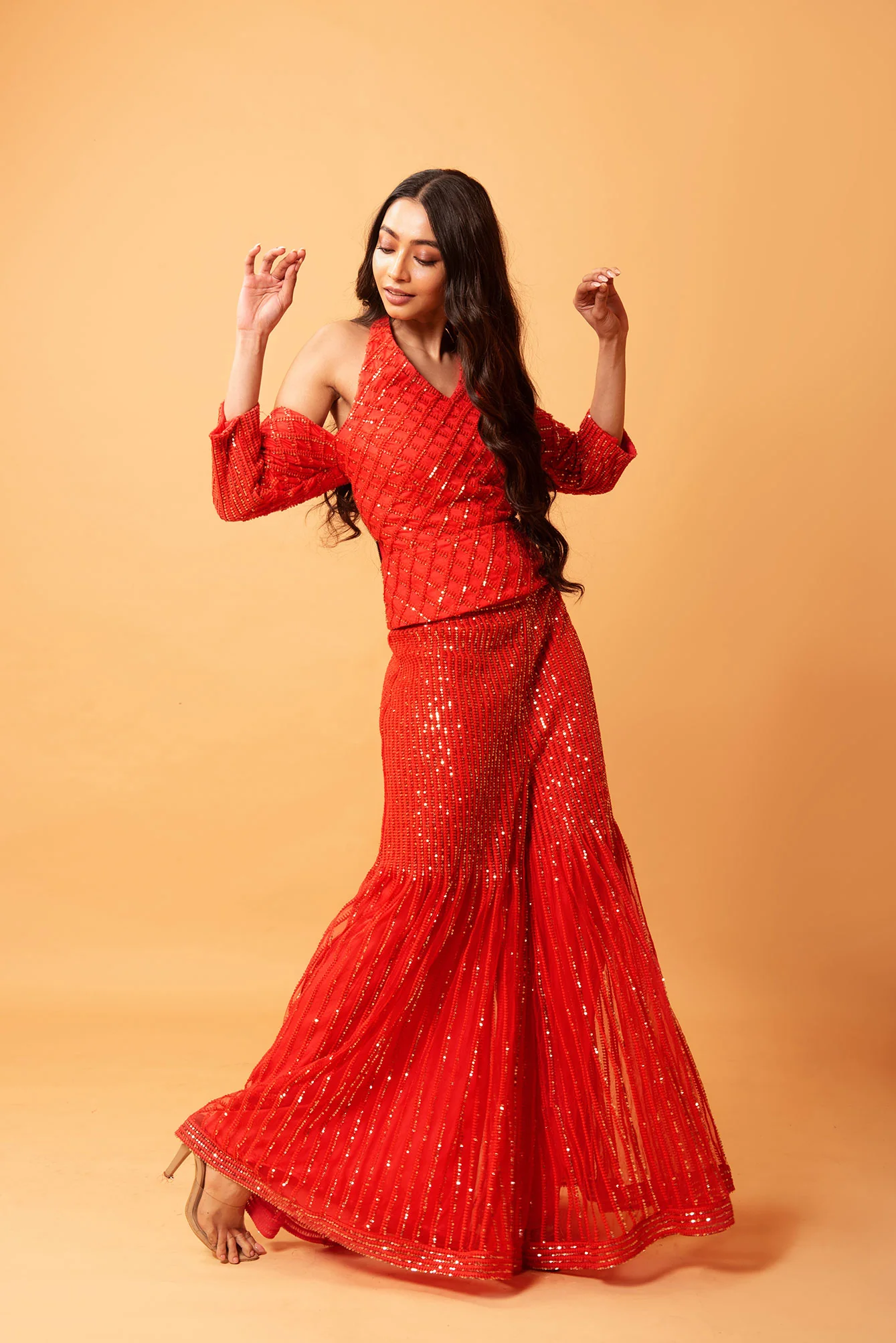 Crimson Red Machine Embroidered Sharara Set - Image 3