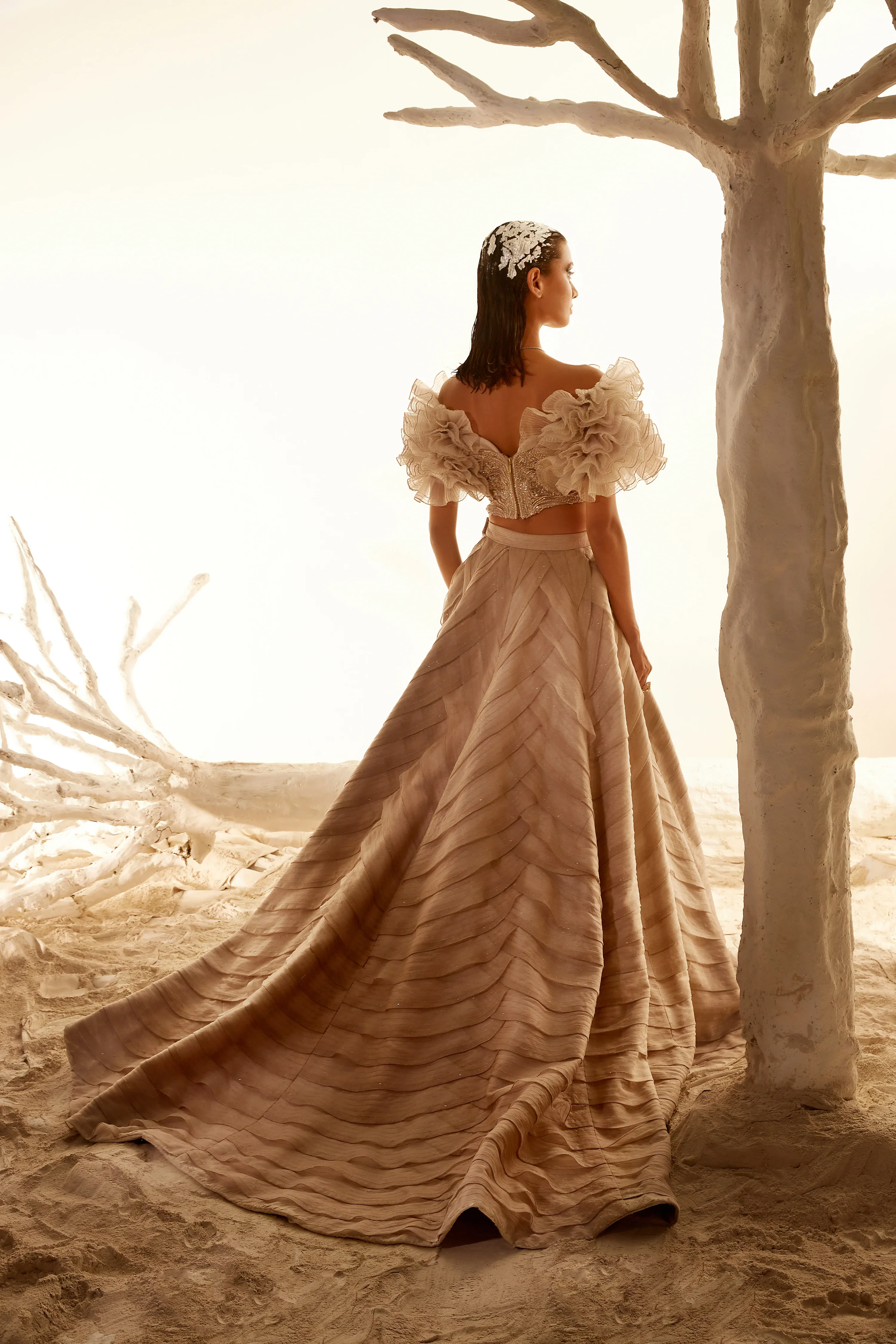 Crush Organza Ruffle Blouse With Layered Skirt - Image 3