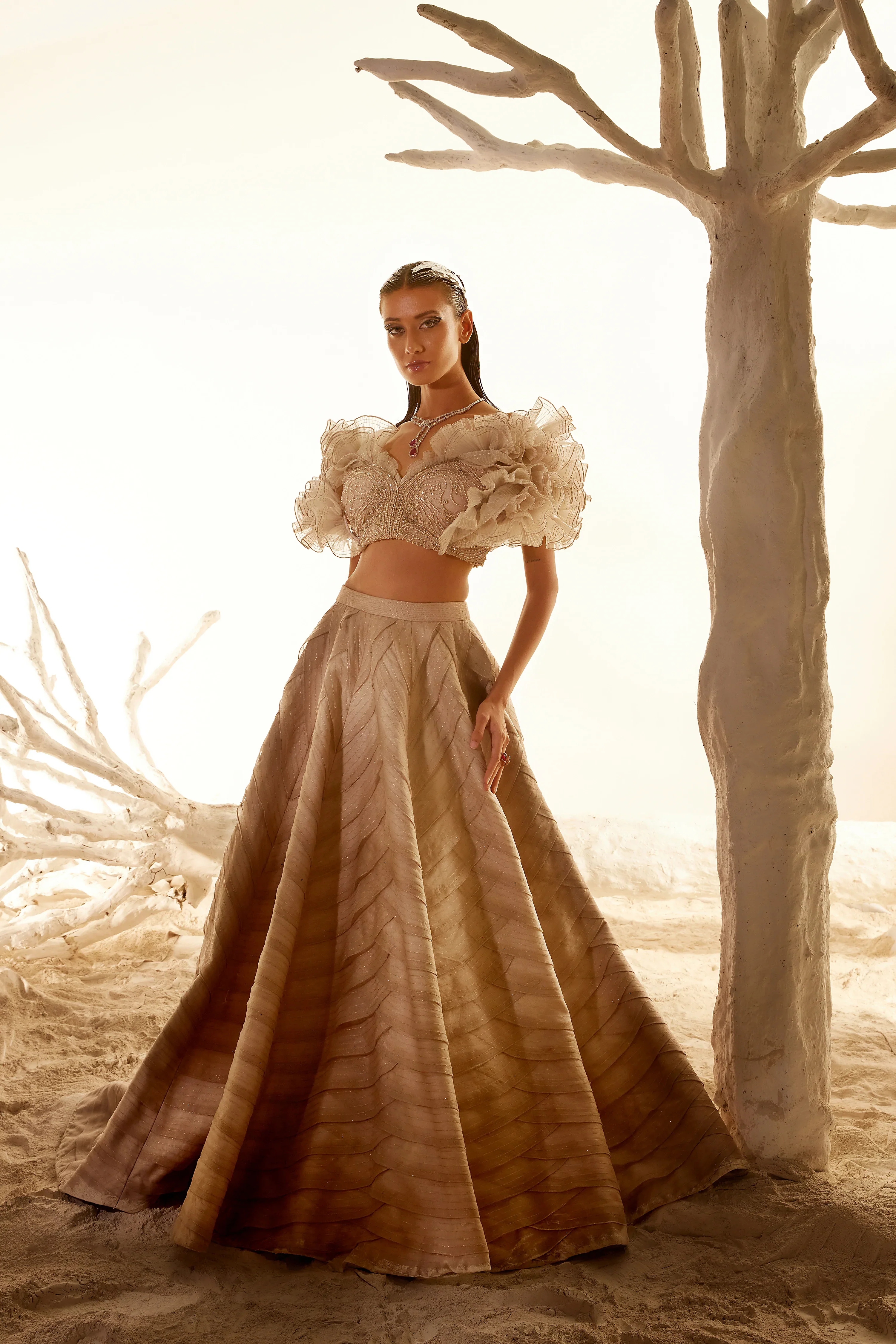 Crush Organza Ruffle Blouse With Layered Skirt - Image 4