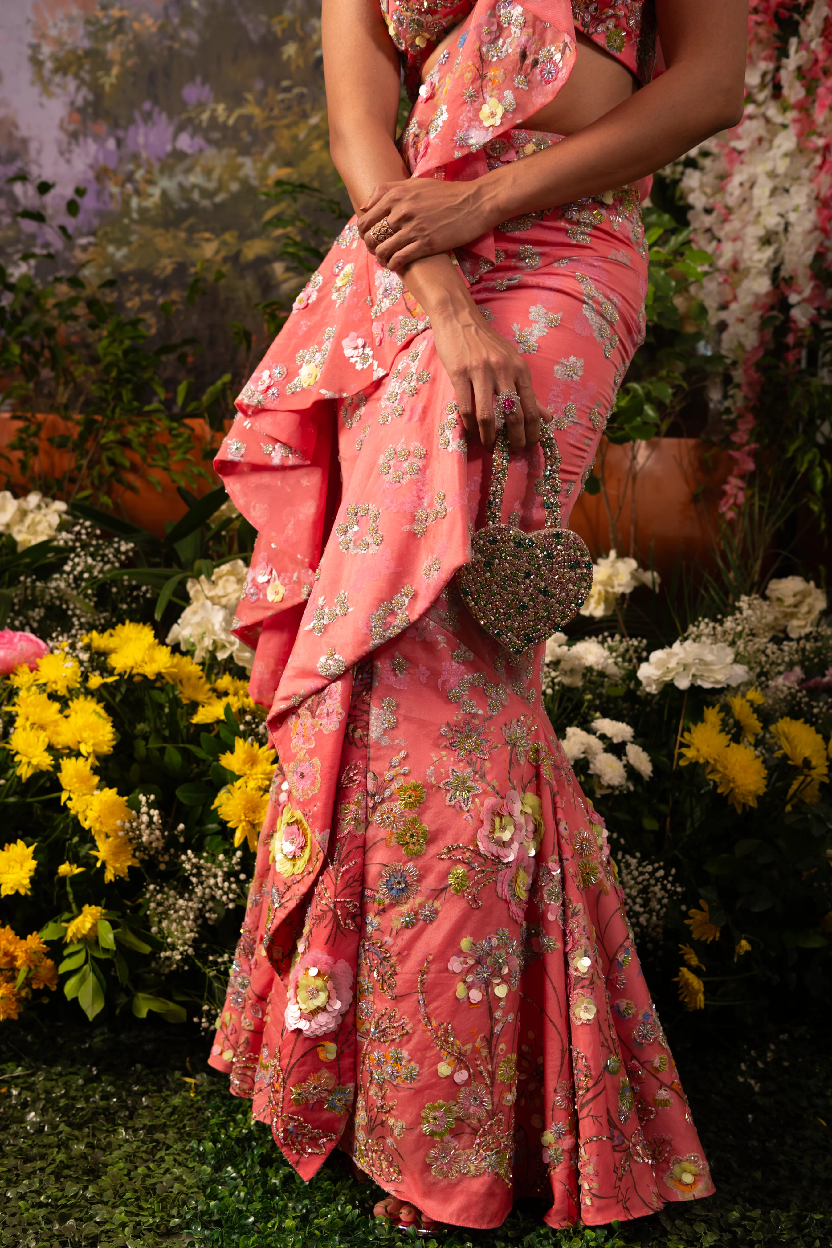 Dahlia Pink Ruffle Draped Saree - Image 7