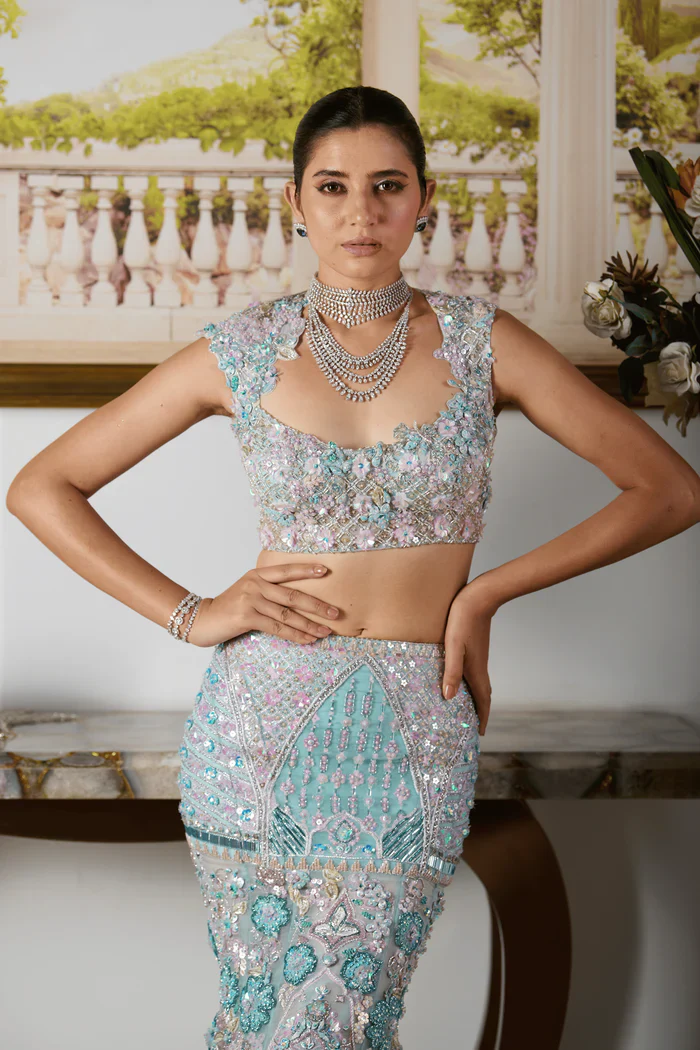 Daria - Blue Mermaid Lehenga Set - Image 2