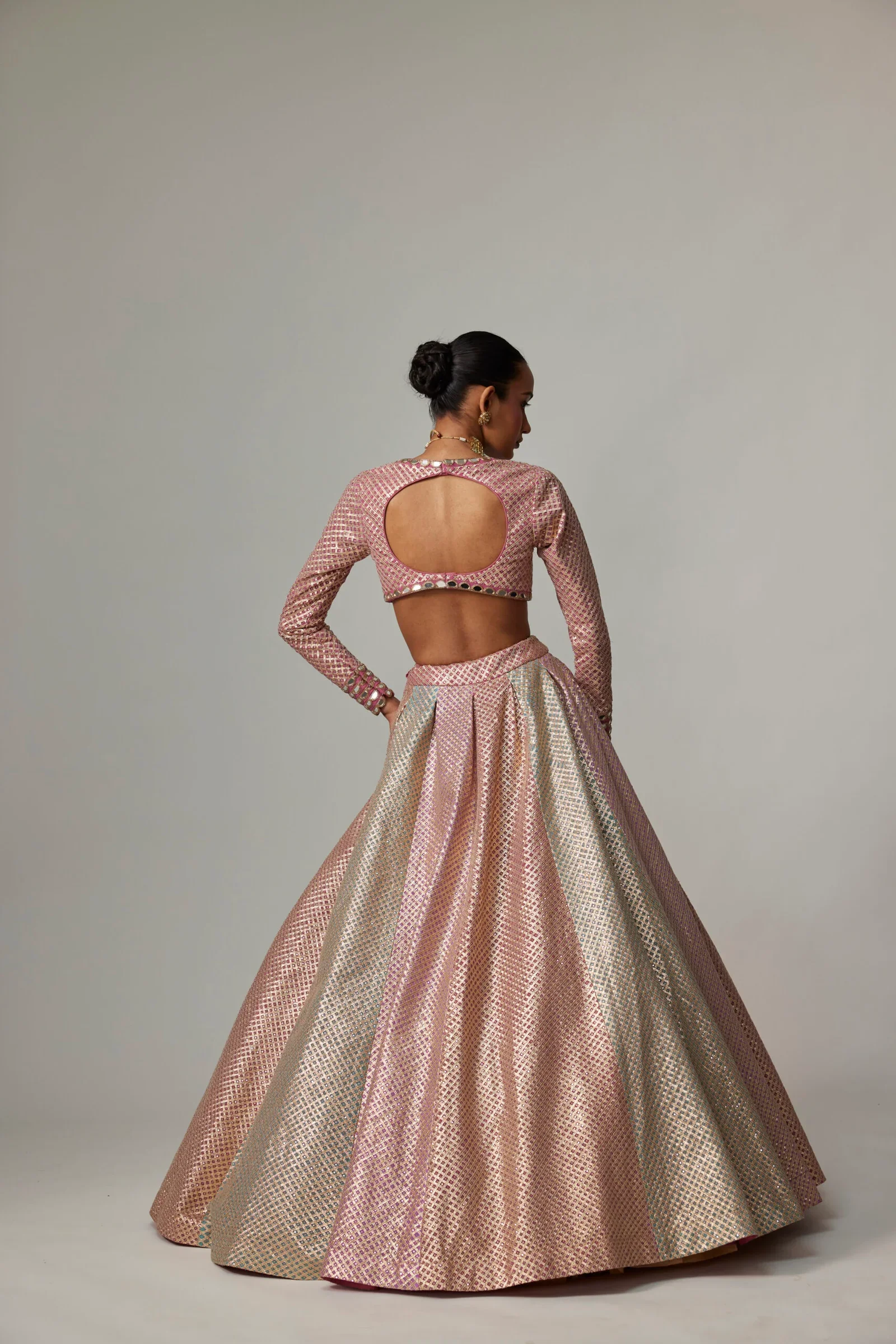 Dark Blush Multicolor Metallic Gota Lehenga With Dark Blush Dupatta - Image 6