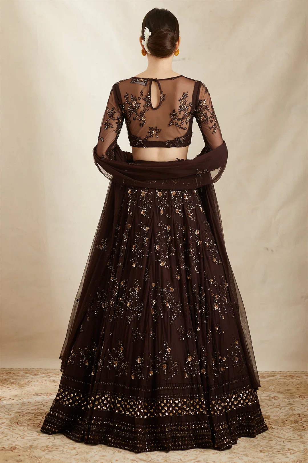 Dark Coffee Thread Work Lehenga Set - Image 2
