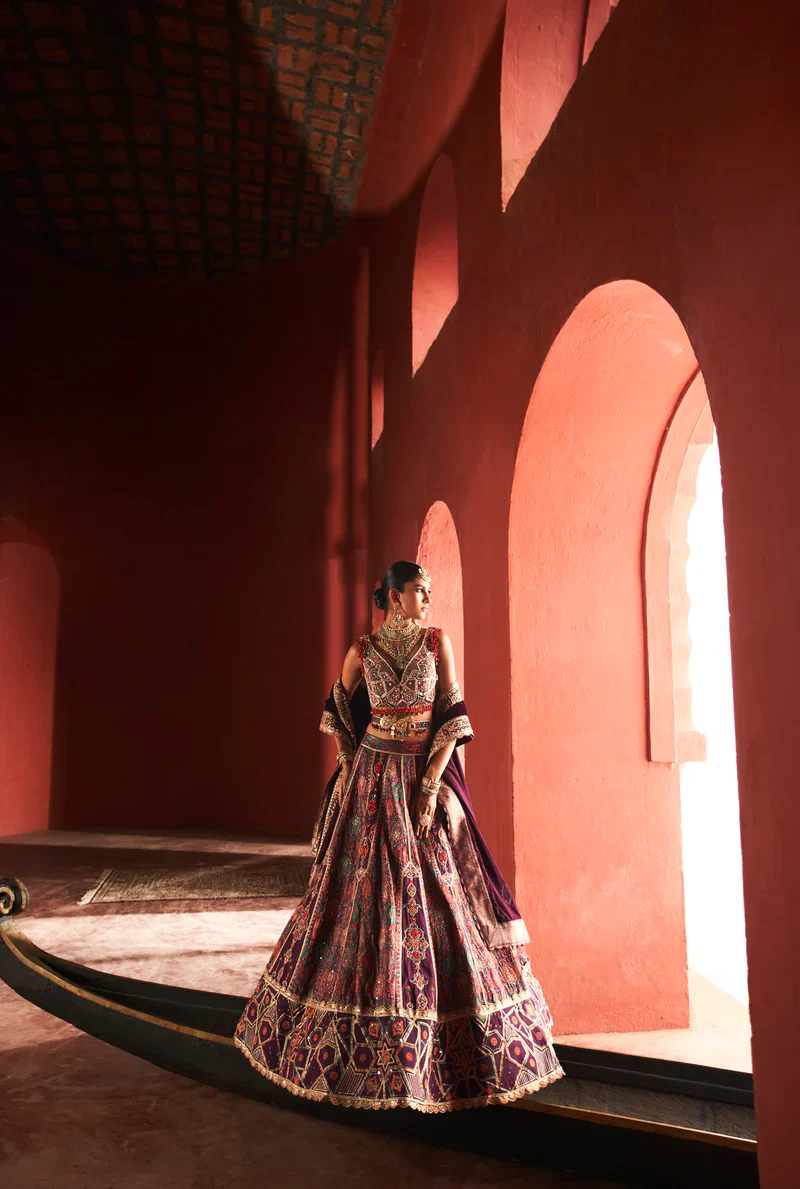 Dark Purple Jamawar Lehnga - Image 3