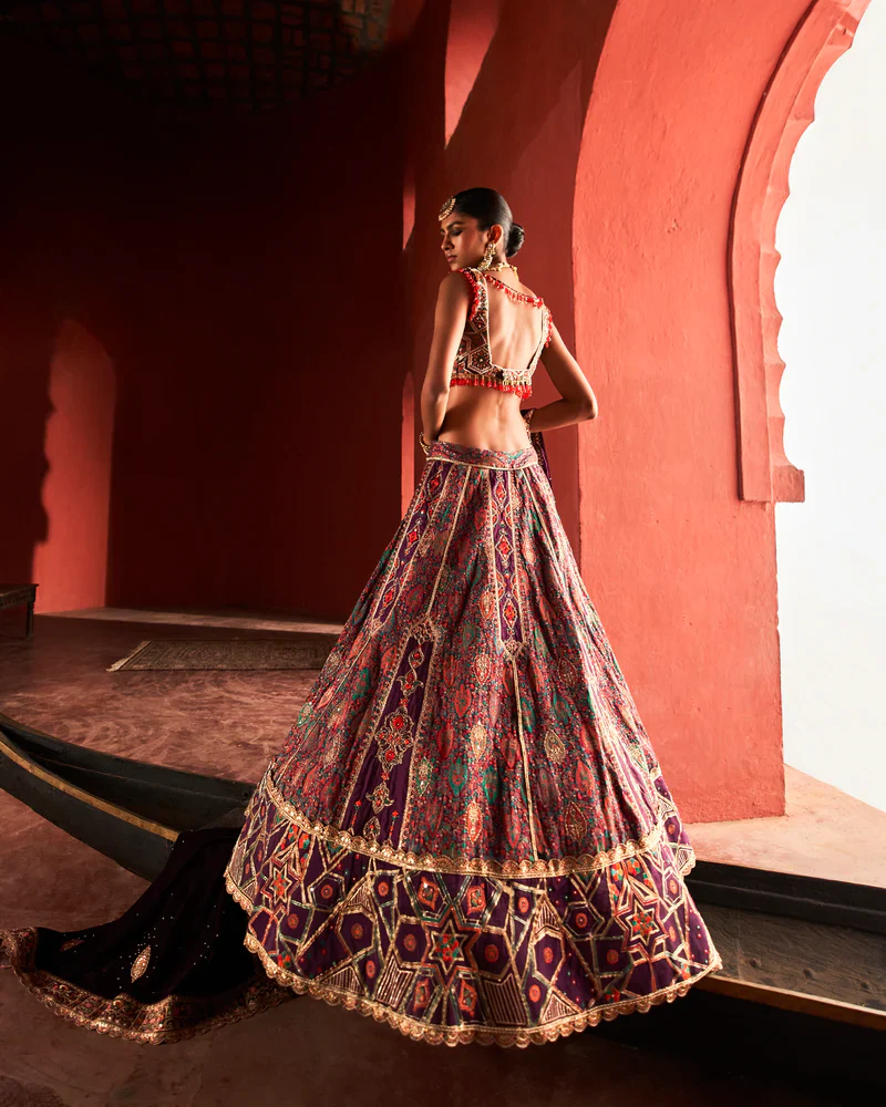 Dark Purple Jamawar Lehnga - Image 4