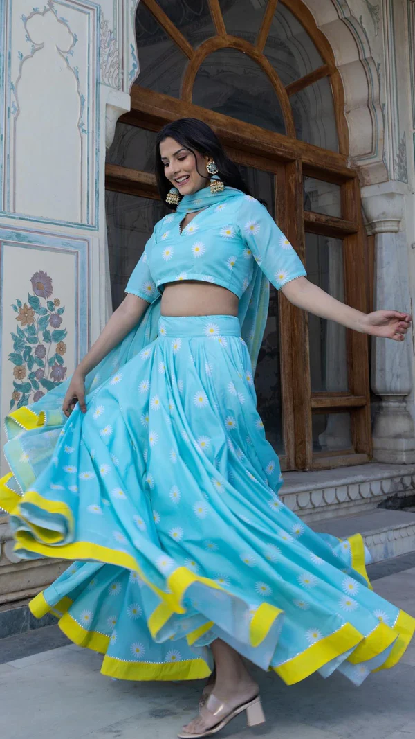 Daylilly Blue Muslin Lehenga Set - Image 2