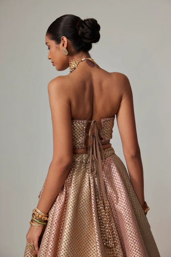 Deep Beige Multicolor Corset With Skirt - Image 5
