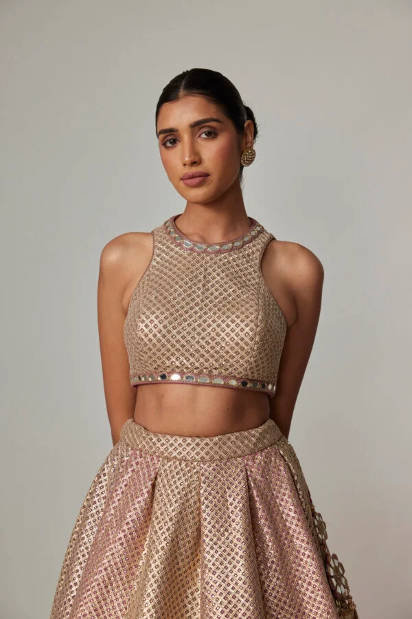 Deep Beige Multicolor With Crop Top - Image 3