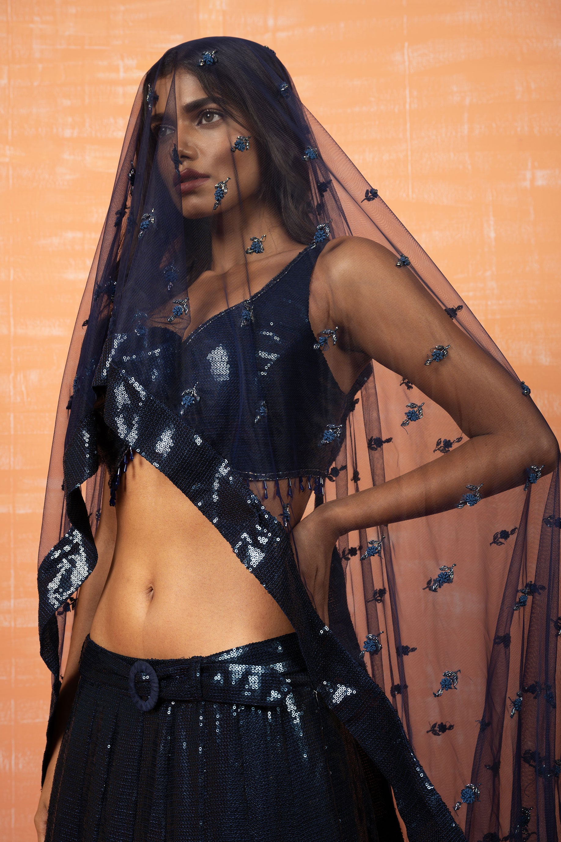 Deep Blue Embroidered Lehenga Set - Image 3