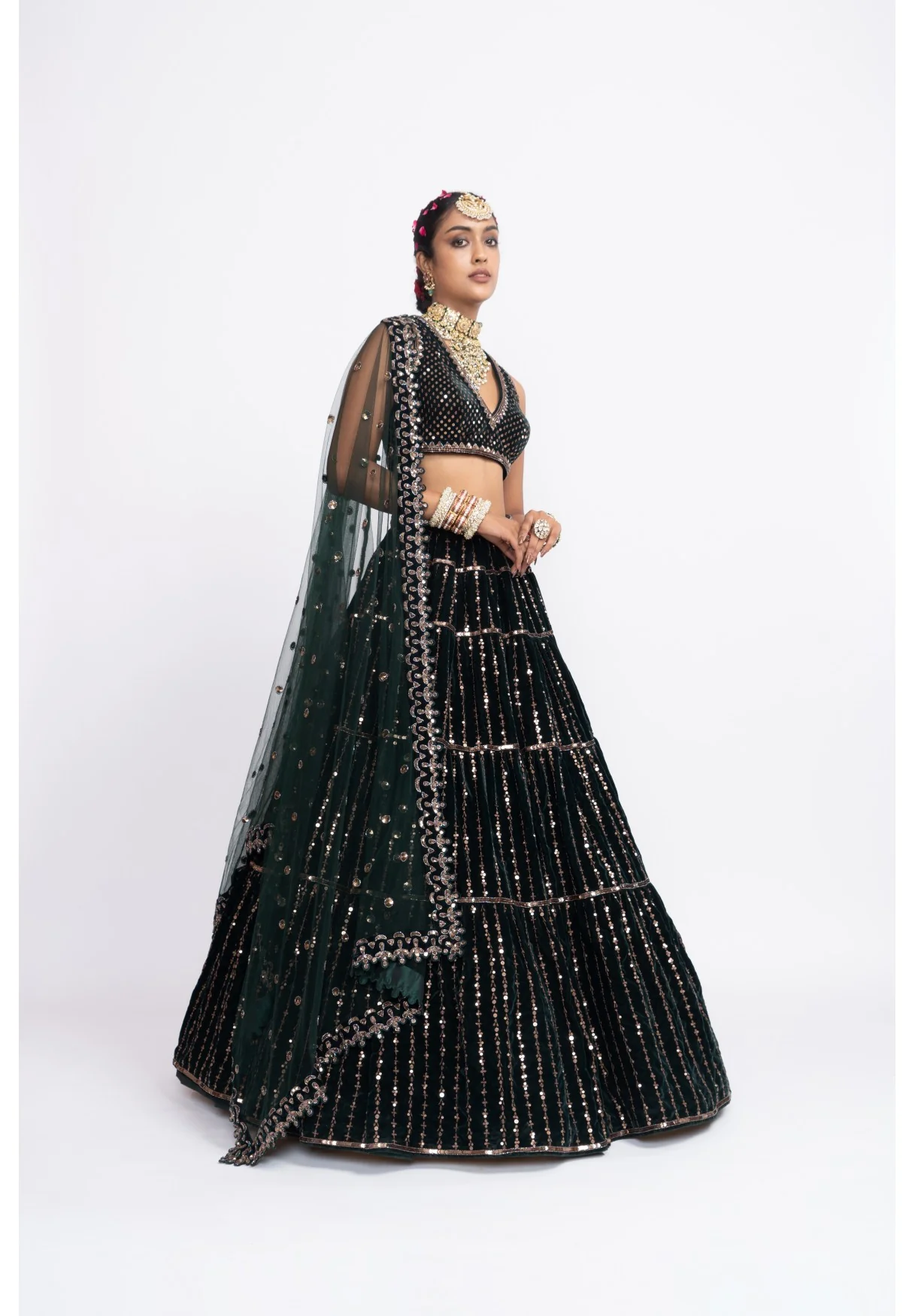 Deep Green Full Tier Lehenga Set - Image 3